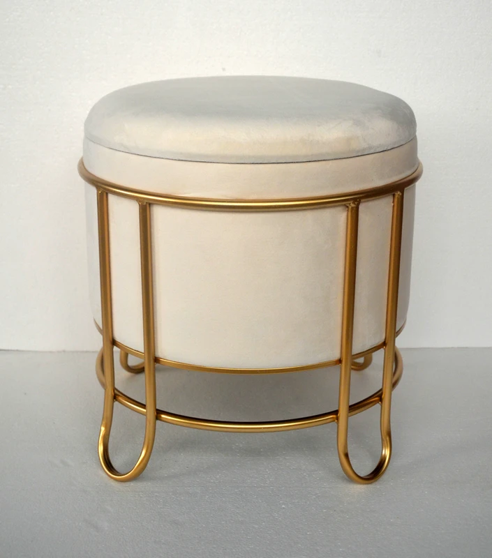 Manufacturer Supplier  Hot Selling Custom  round pouf modern velvet storage ottoman fabric stool with metal legs for Bedroom
