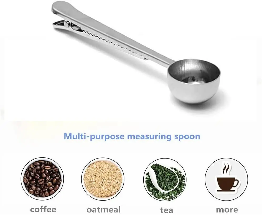 7 Inch Metal Coffee Tools With Bag Clip Coffee Measuring Spoon Food Grade Mini Matcha Spoon