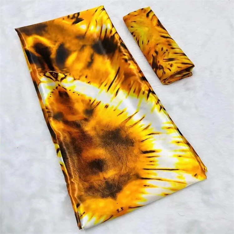 African Silk Wax Fabric Digital Printing Satin African Veritable Wax Fabric For Dress African Wax Silk Fabric With Chiffon Set F