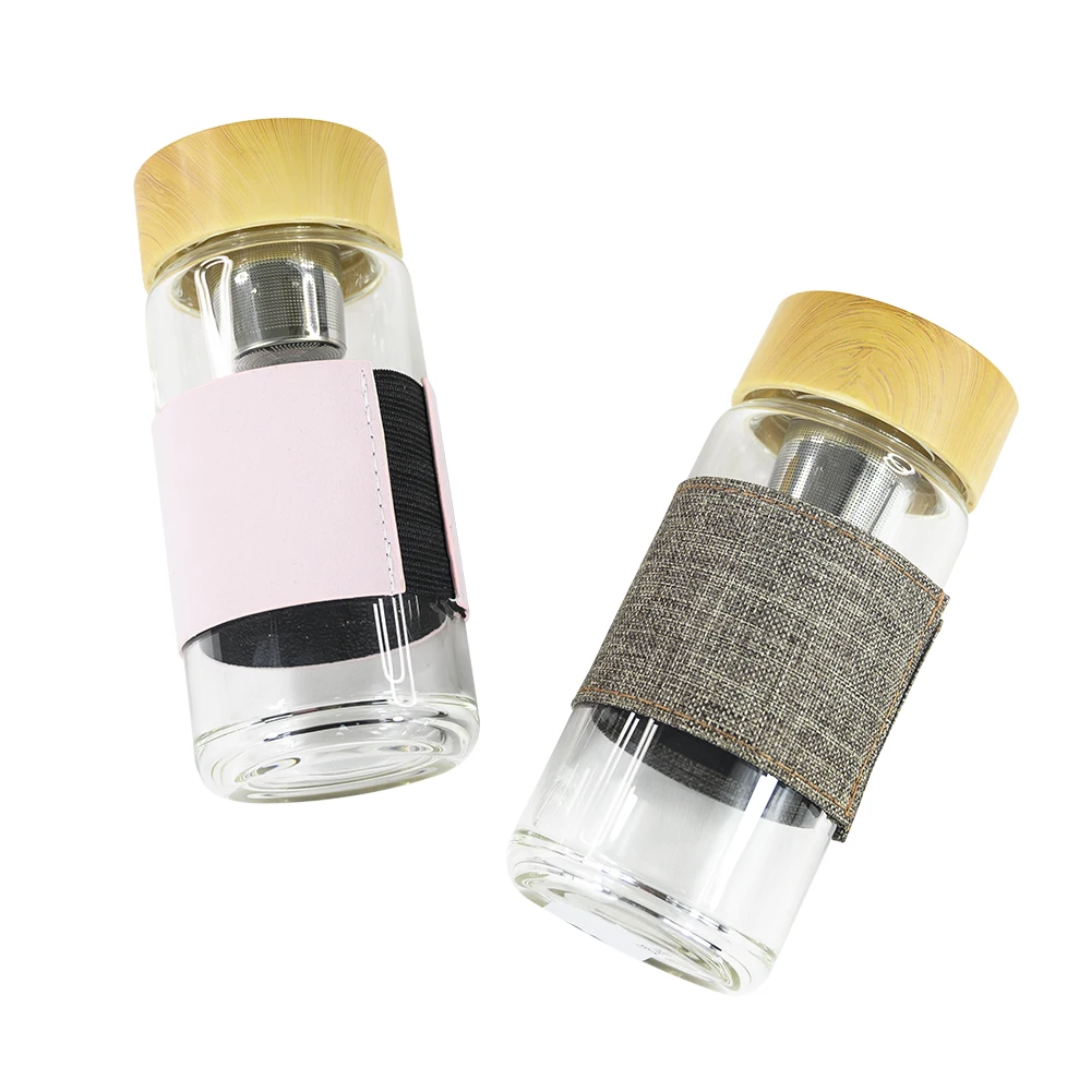 Heat-resistant 350ml/450ml/500ml personalized glass drink bottle transparent clear glass water bottles with filters