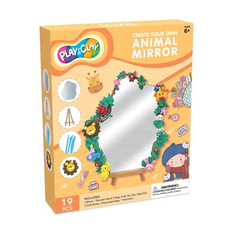 DIY Kids Crafts Air Dry Clay Crafts Create Your Own Animal Mirror with 8 bags air dry clay and craft tools