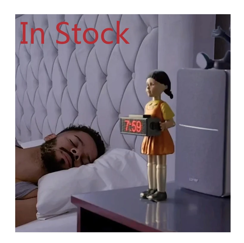 In Stock Squid Game Clock Korean 123 Wooden Doll Custom Juego de calamar Alarm Clock Items Girl Action Figure Christmas Gift