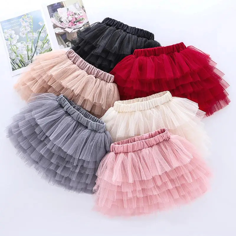 Wholesale Layers Dance Dress Lining Soft Mesh Gauze Kids Girls Solid Tutu Waist Skirt With Lining
