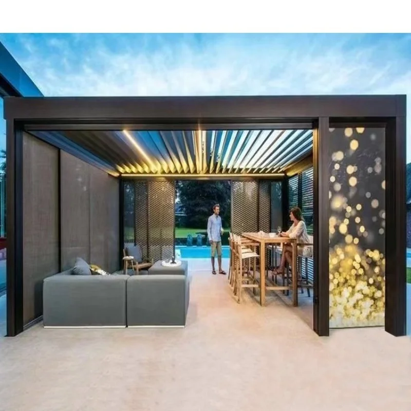 OEM 3*5 5*10 10*15 Easily Assembled Modern Garden Outdoor Aluminum Louvered Pergola Bioclimatique Electric Patio Gazebo Pavilion