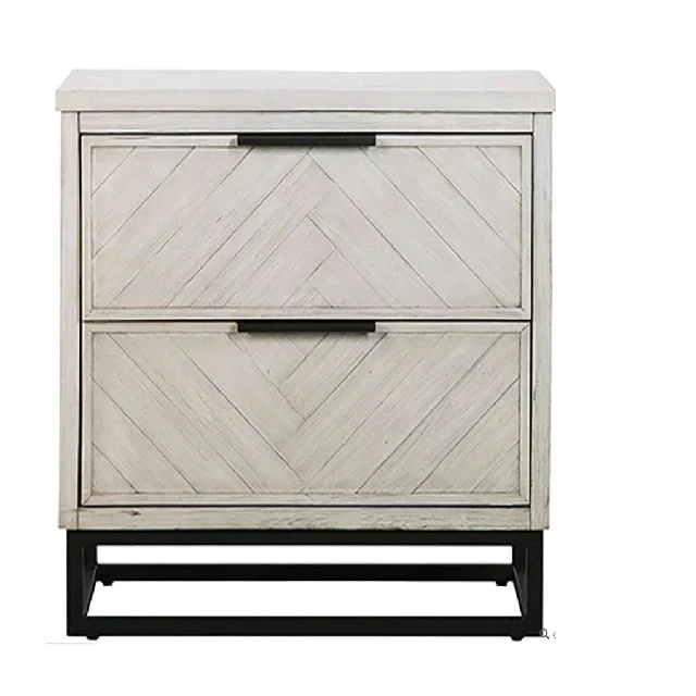 2 drawer modern white wood bedroom with parquet door decoration and black metal base nightstand cupboard