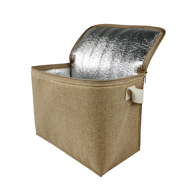 Hot Product Eco Friendly Portable Jute Tote Lunch Bag Thermal Insulated Cooler Bag For Food
