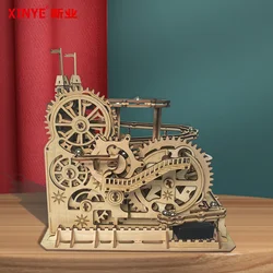 Wooden Castle Mechanical Gear Marble Running Track 3D Wooden PuzzleS Educational Toys for Kids and Adult