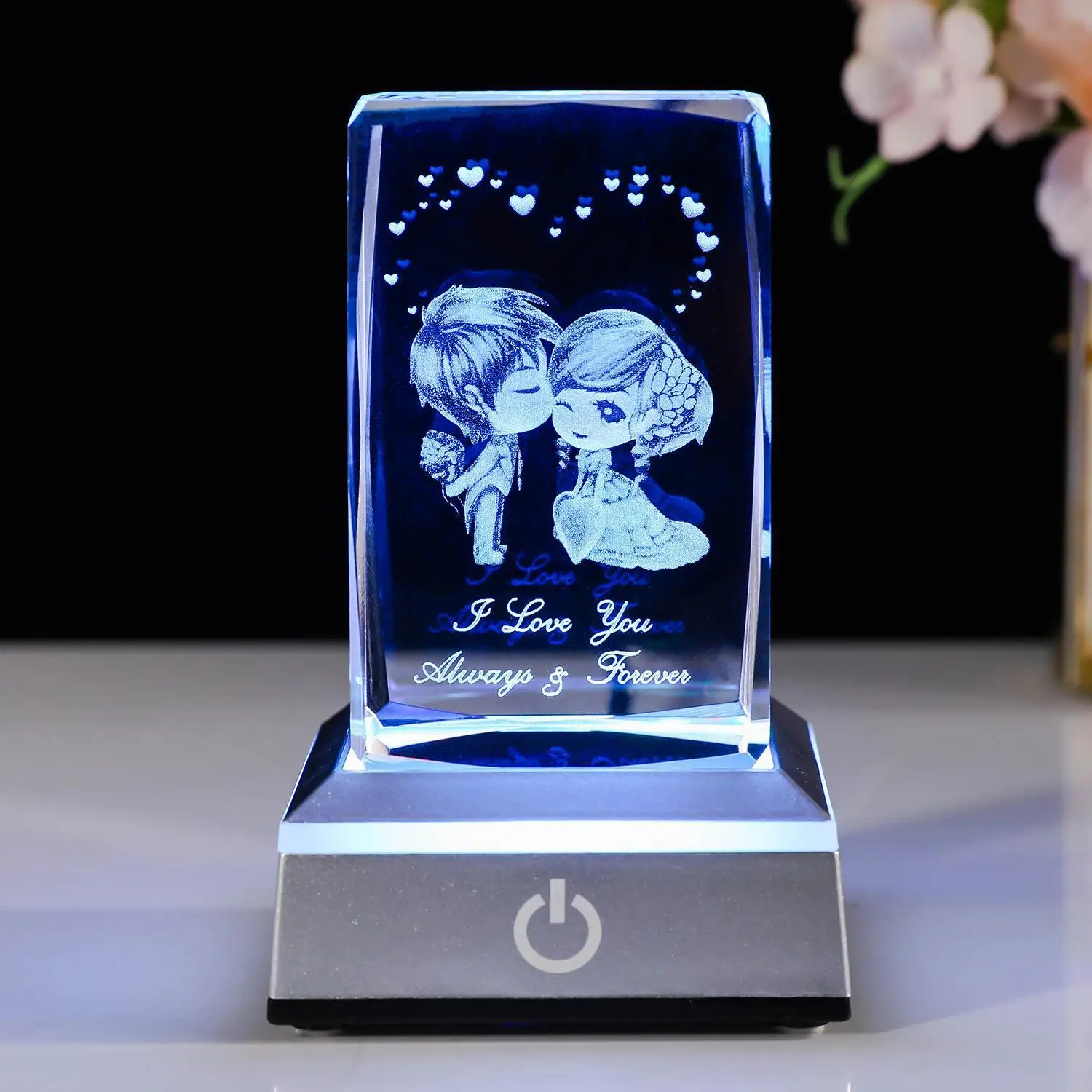 crystal 3d laser cube with led light base crystal gift for holiday