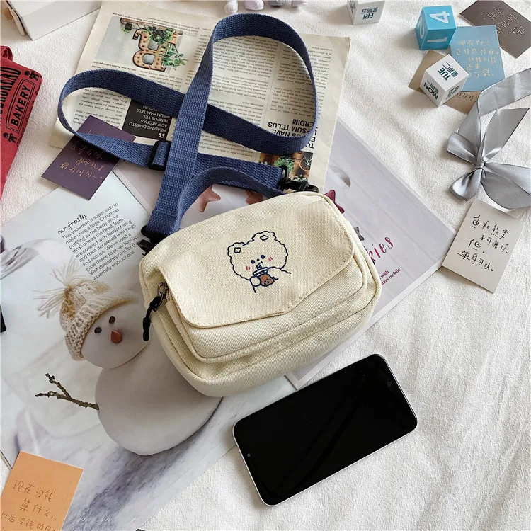 2025 Custom Small Women Canvas Shoulder Bags Korean Cartoon Print Fashion Mini Girls Handbags Phone and Purses Crossbody Bag
