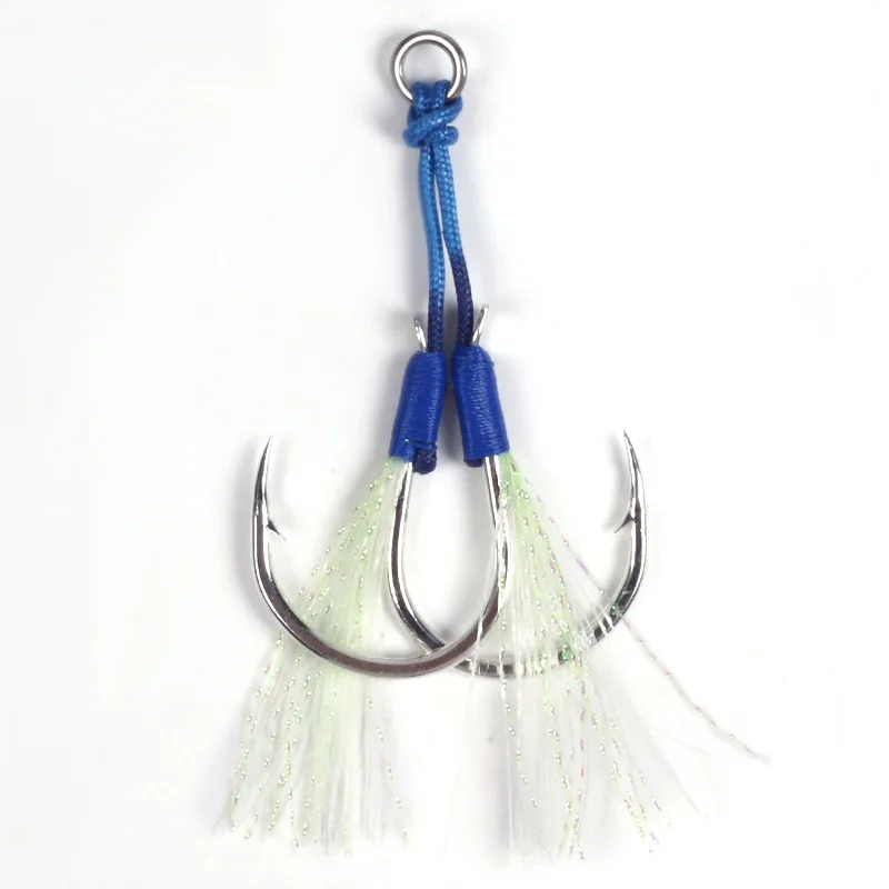 Wholesale nice quality bkk fishing hook 2/0# - 7/0# High Carbon Steel double jigging assist hooks