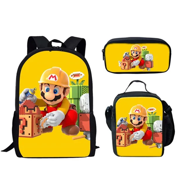 Large School Bags Set Boys Children Backpack Kids Anime Super Mario Bros Printed Primary Mochila School Bagpack