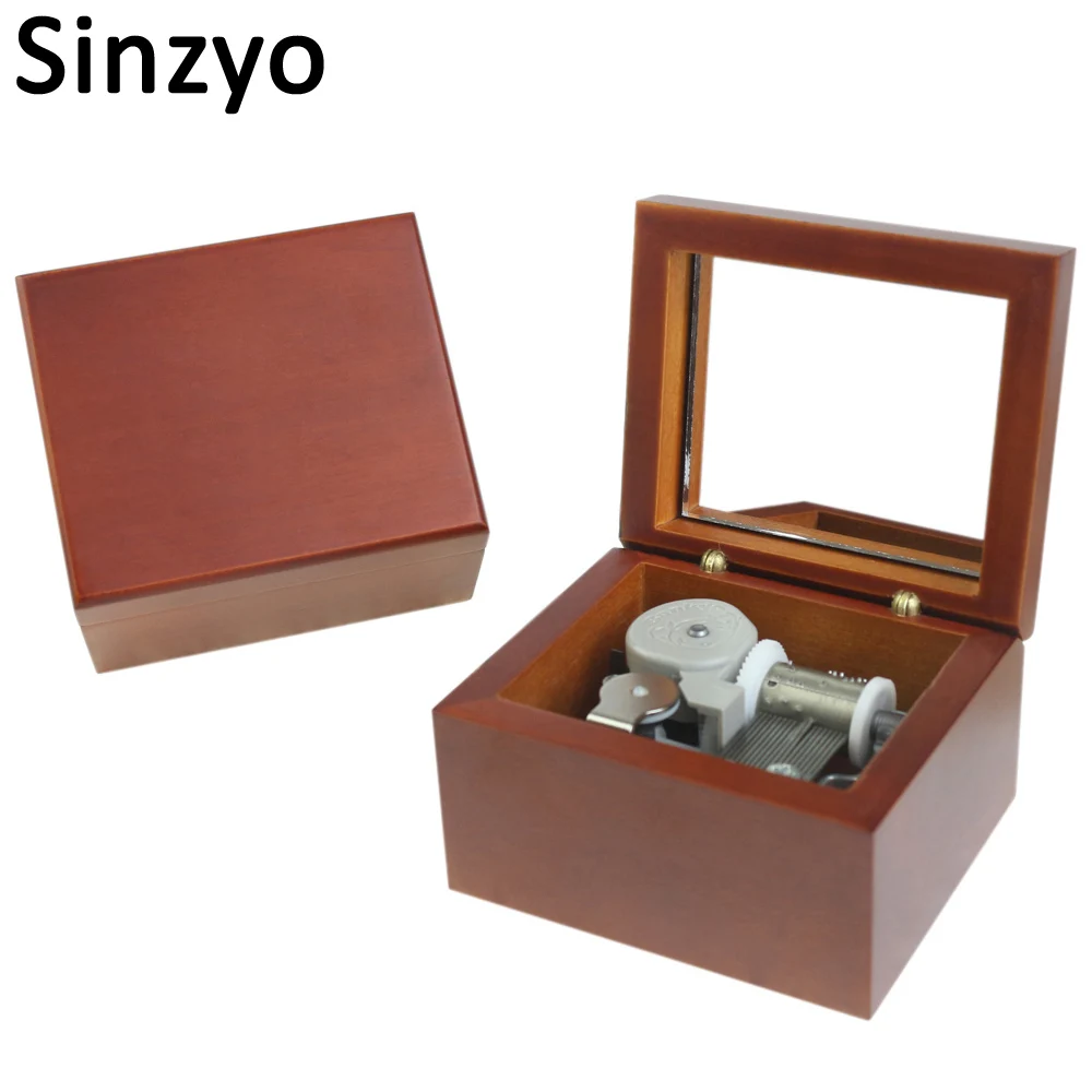 Sinzyo Professional Wholesale Red With Mirror Wooden Music Box Custom Carved Movie Game Pop Melody Music Creative Marketing Gift