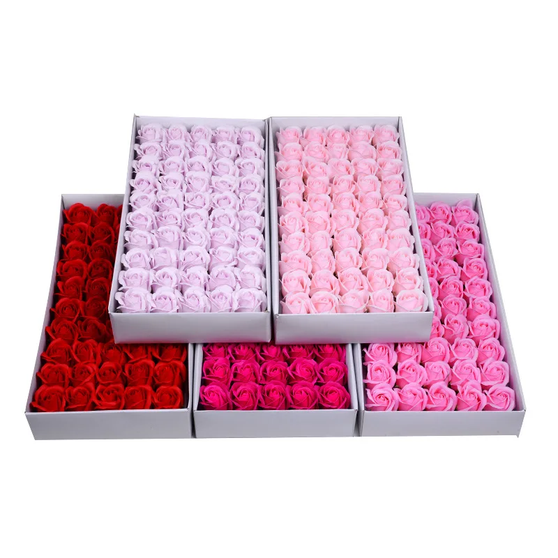 INUNION Factory Wholesale 50 Pcs Soap Roses Heads Gift Box Floral Scented Wedding Party Artificial Decorative Soap Flower