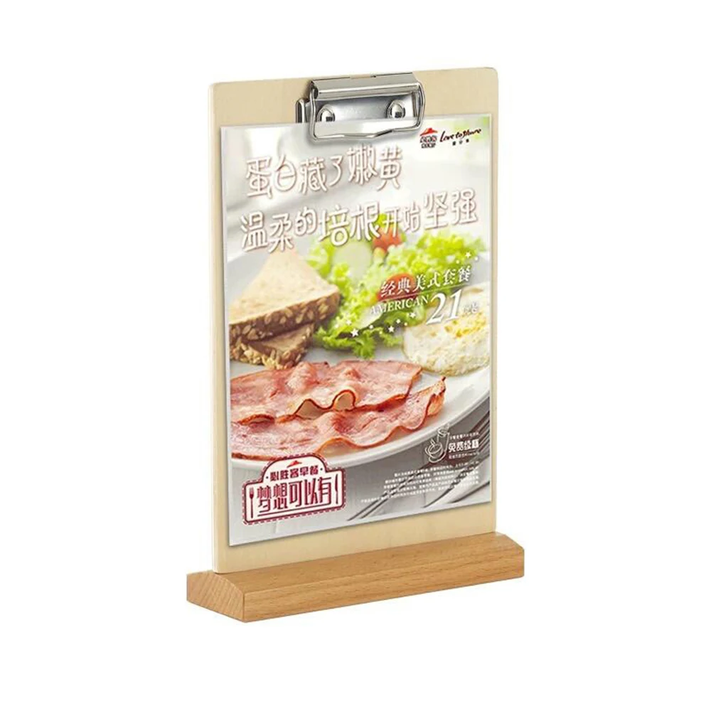 Food Coffee Bar Restaurant Wood Menu Holder Stand For Display Frame Acrylic Food Display Menu Holders