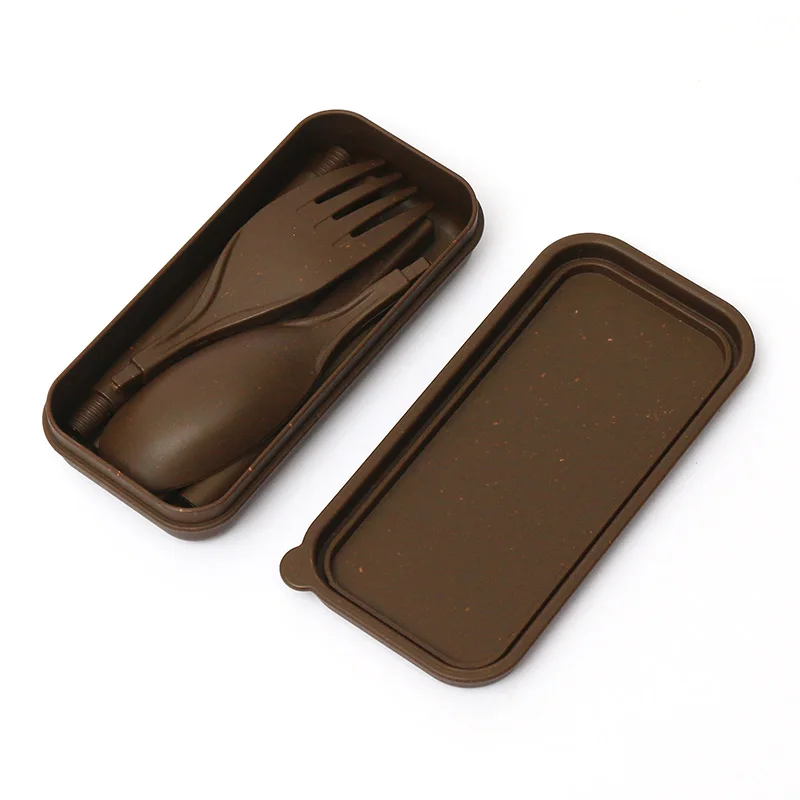 Biodegradable Chopsticks Fork Spoon Coffee Ground PP Material Reusable Travel Cutlery Set With Case