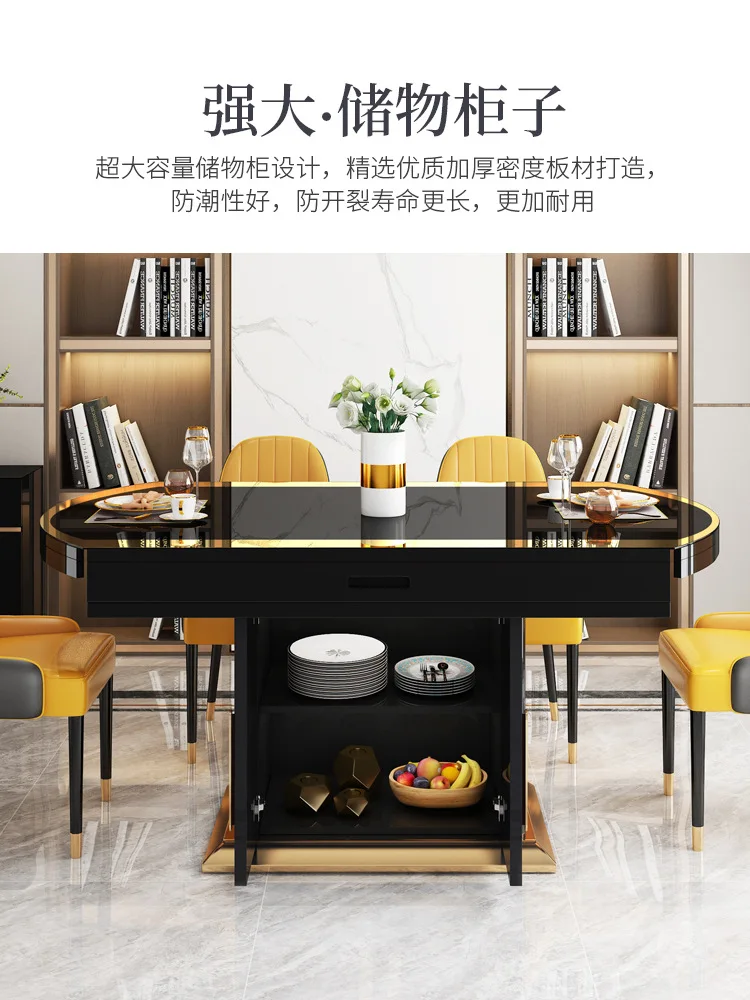 AJJ DX-261 Italian-style light luxury mirrored dining table with battery furnace multi-functional retractable dining table