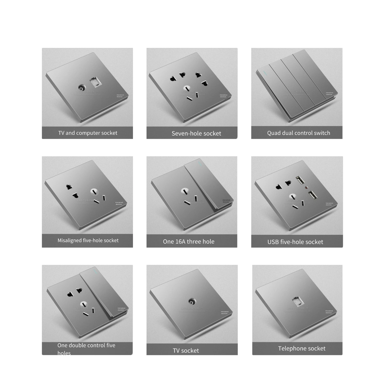 Wall switch socket 86 type concealed installation 16a air conditioning five-hole socket panel gray