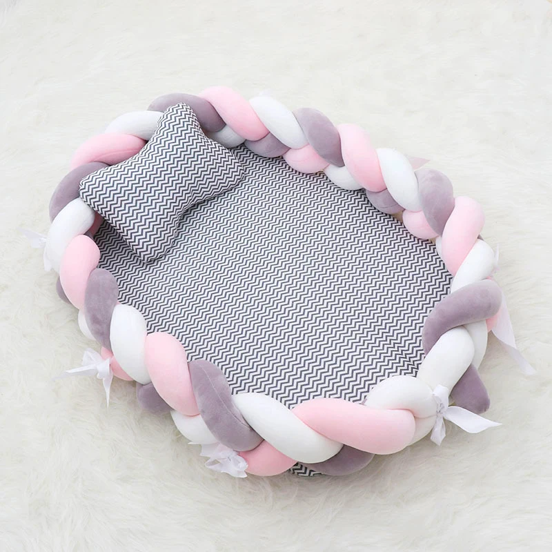 Многоцветное плетеное детское гнездо для сна, хлопковый шезлонг, подходящая кровать для переноски, детское гнездо