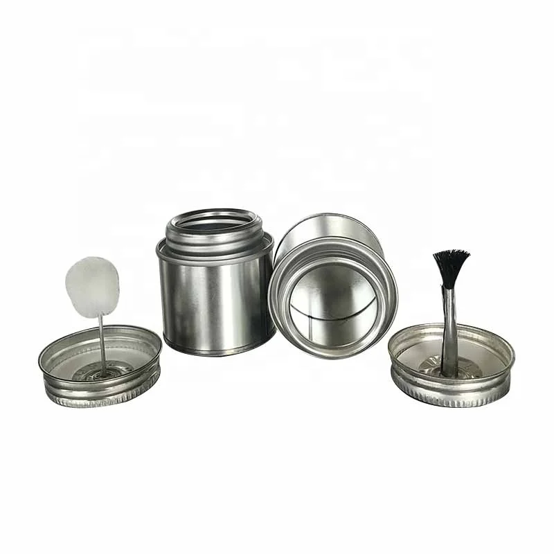 2oz little small PVC glue tin can 60ml metal can with screw top and brush