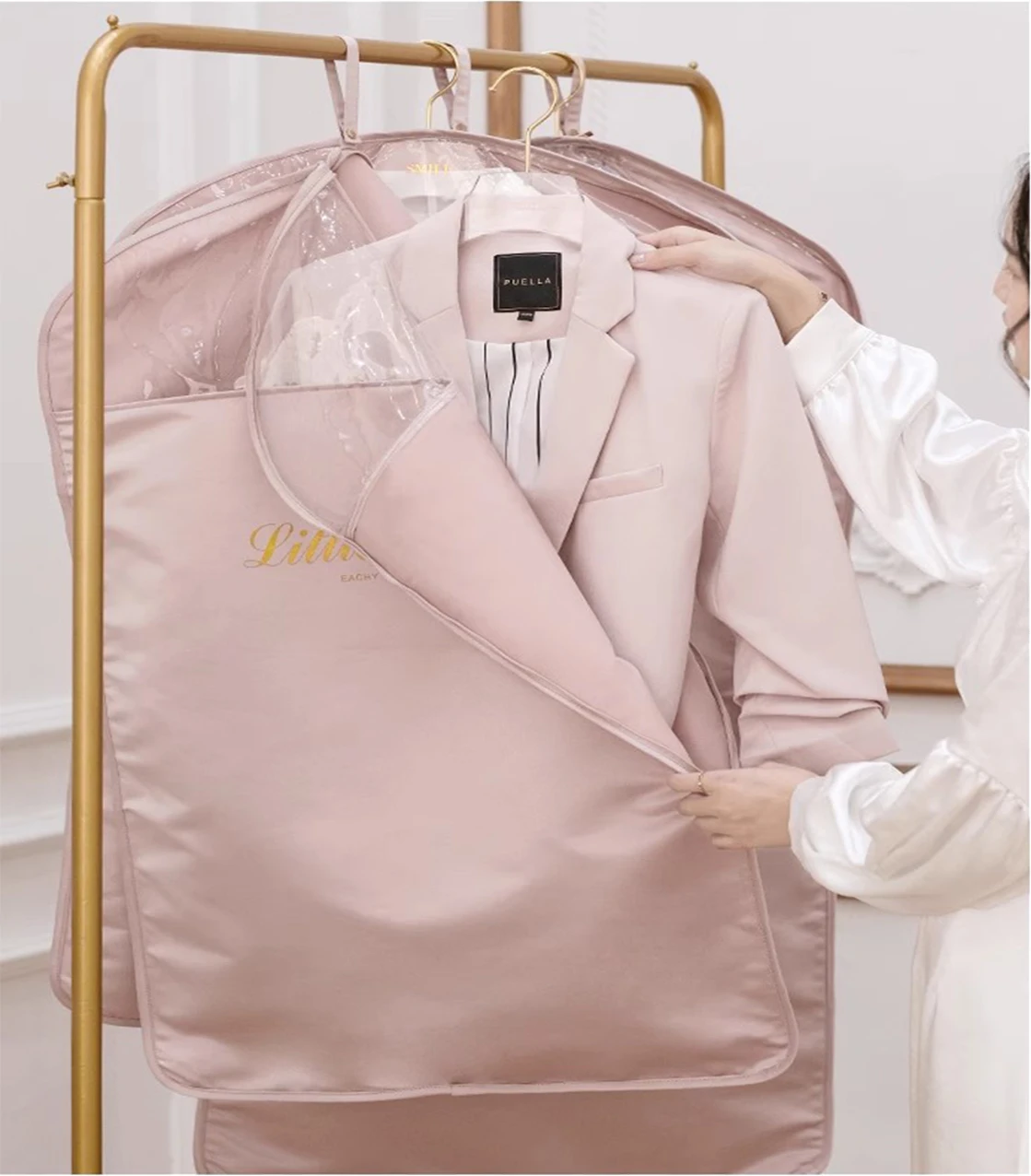 garment non woven cover suit bag with Custom Logo Black Dustproof Hanger Coat Cover Storage Garment Suit Clothes Bag