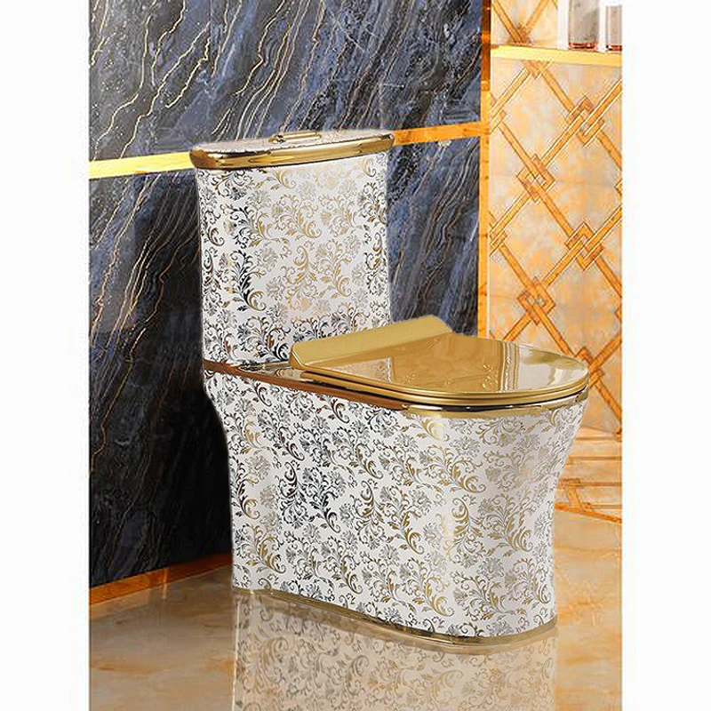 Printing Flower Gold Toilets Porcelain Sanitary Ware Wc Colored Toilets Bathroom Ceramic One Piece Modern China Hotel 5 Years