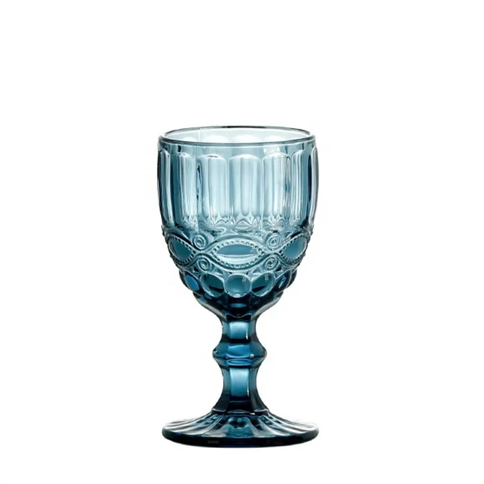 Original Color Amber Pink Purple Green Blue Gray Embossed Vintage Thick Wine Glasses Goblet 8oz Red Wine Glass Cups