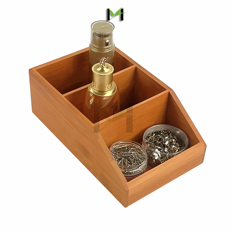 Бамбуковая деревянная корзина для хранения еды с 3 отделениями и наклонной передней частью для кухонного шкафа, кладовой, полки для органайзера