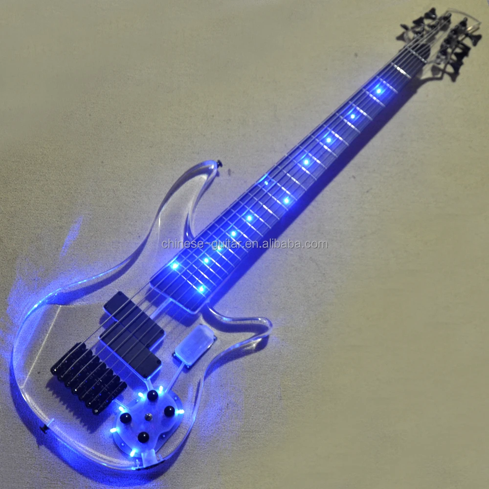 Flyoung High Quality Acrylic Electric Guitar 7 strings Bass Blue LED lights