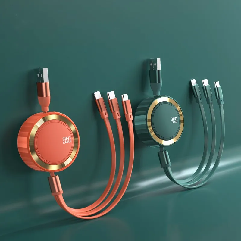 120cm Retractable Portable 3 In 1 Usb Cable 3 In 1 Usb Charging Cable Multi-function Mobile Phone Charger