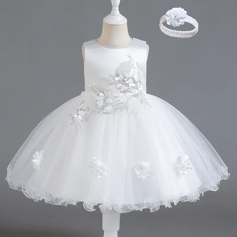 LZH Baby Girls Mesh Tutu Princess Gown Wedding Party Baby 1 Year Birthday Dress Christmas Infant White Christening Dress