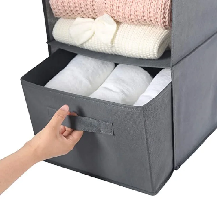 Bedroom closet foldable fabric clothes hanging organiser