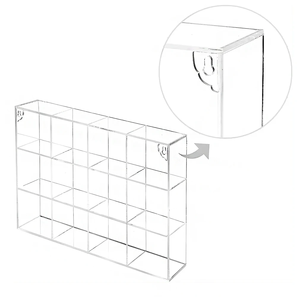 Custom Wall Mounted Clear Acrylic 12 Open Compartment Organizer Rack