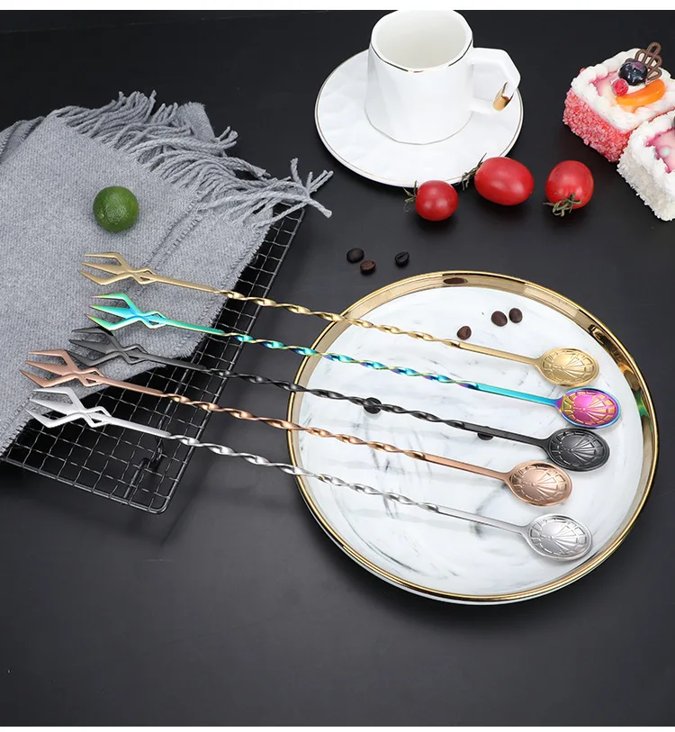 Custom Stainless Steel Cutlery Set Creative Bar Cocktail Stirring Spoon Swizzle Stick Long Mixing Spoons