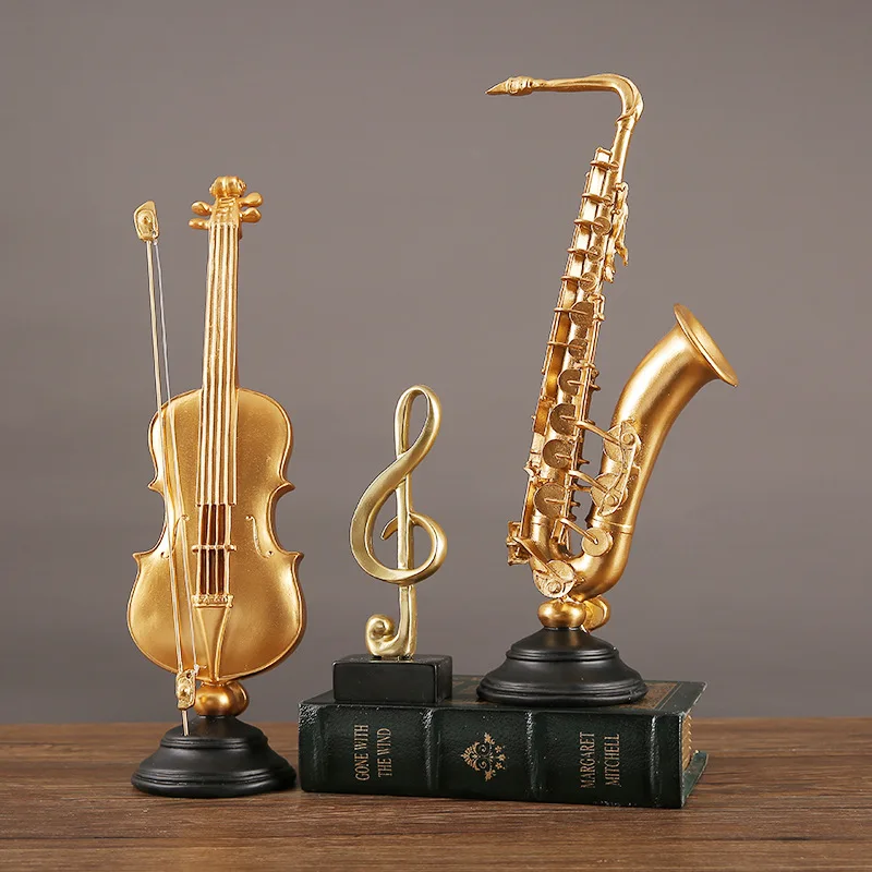 Light luxury saxophone violin decoration wine TV cabinet table resin music handicraft instrument model