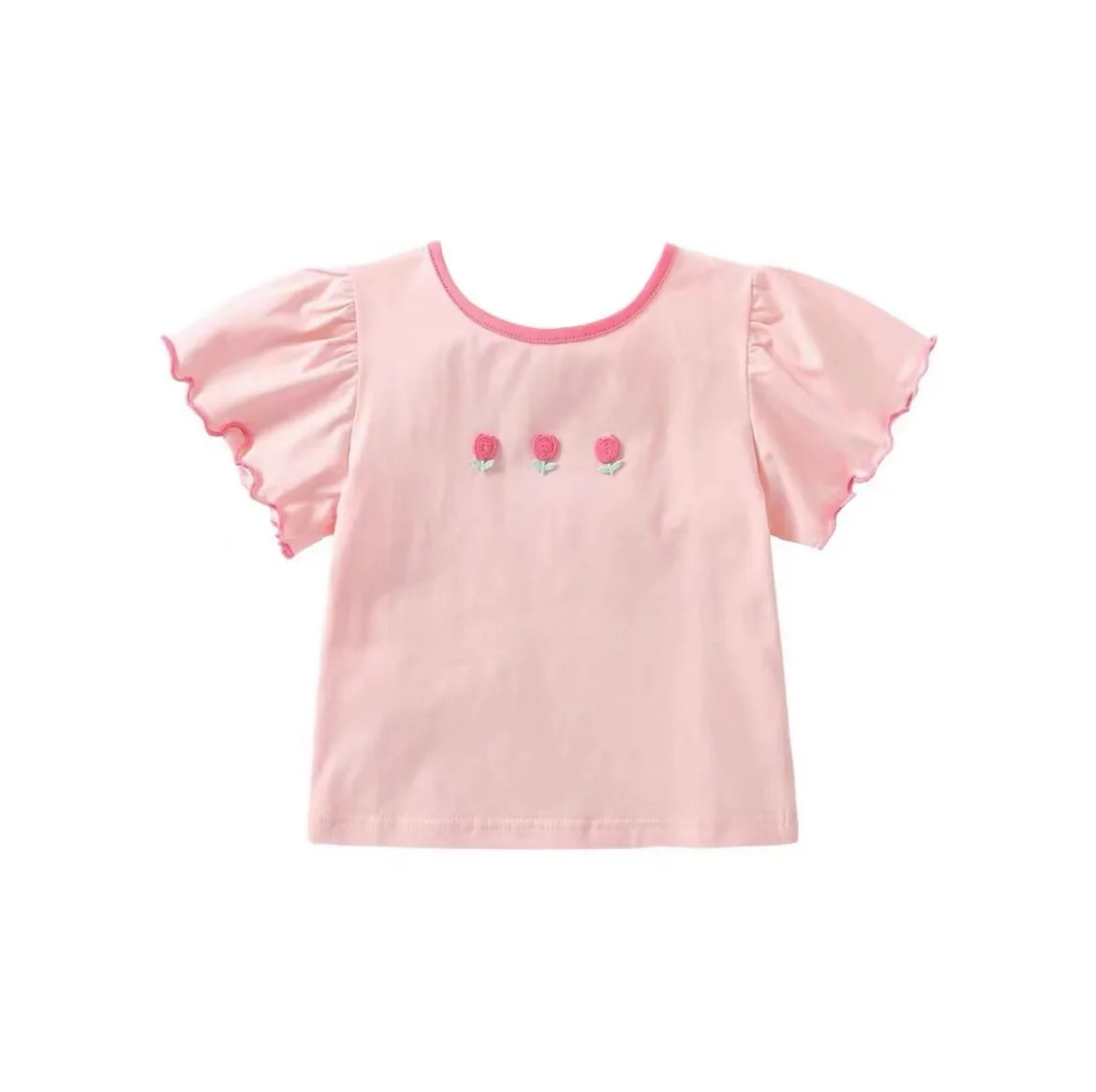 Custom Logo Summer Kids Girls Shirt Cute Flower Pink White Cotton Bow Baby Girls Sweet T Shirt