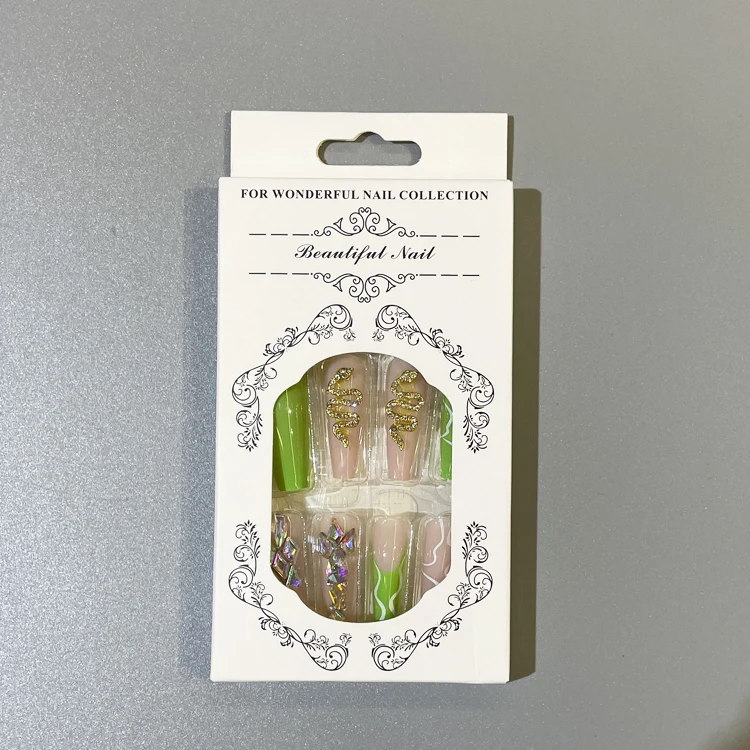 Nail supplies long coffin nails PMMA acrylic press on false finger nails 24pcs/box with glue design high quality