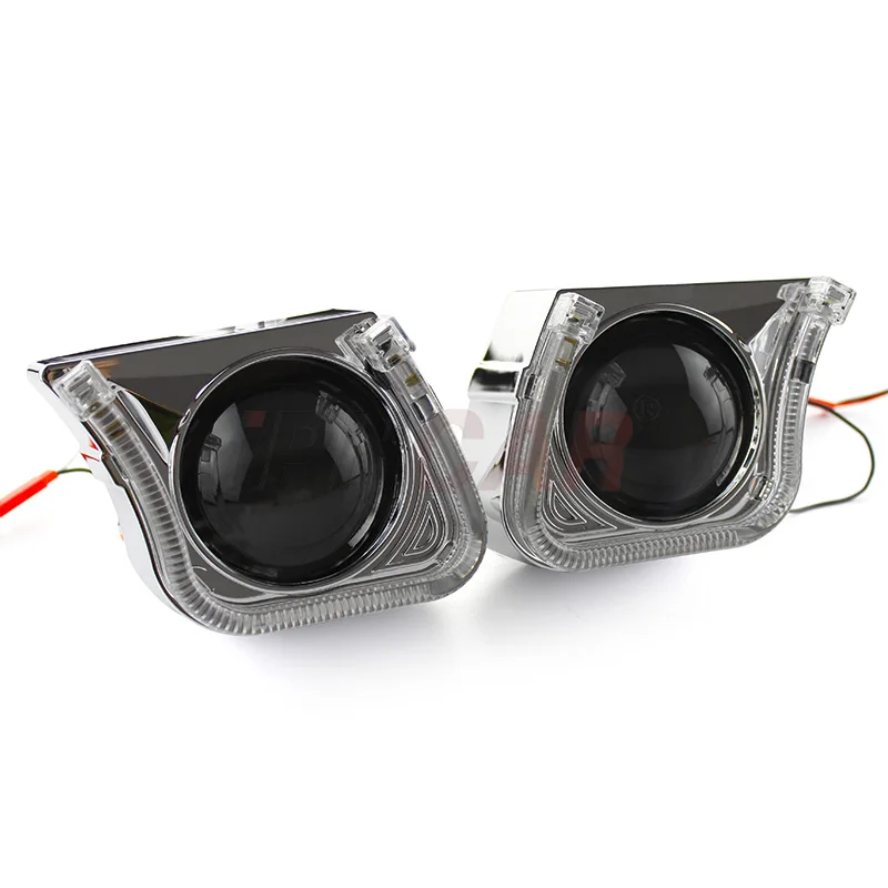iPHCAR  35W High Low Beam HID Bi Xenon Projector Lens with  LED Light Guide Angel Eyes Shroud Kit for 12V Automobile Headlight