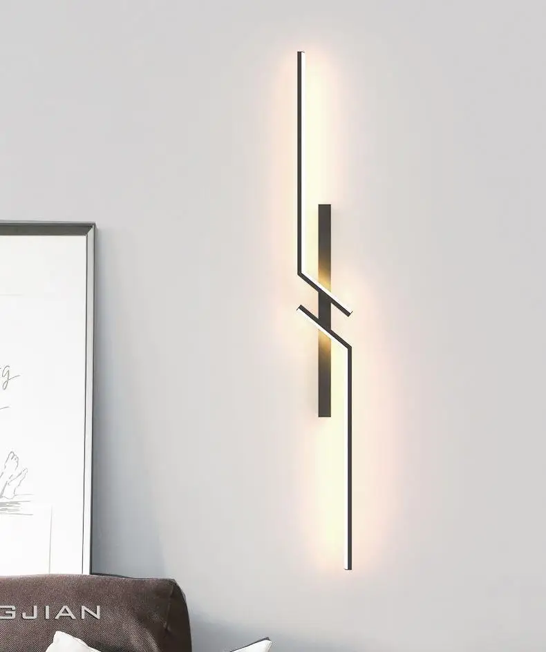 Minimalist Gold Black Luxury Linearity Sconce Lamp TV Background Wall LED Bedside Wall Lamp Indoor Rechargeable Wall Light