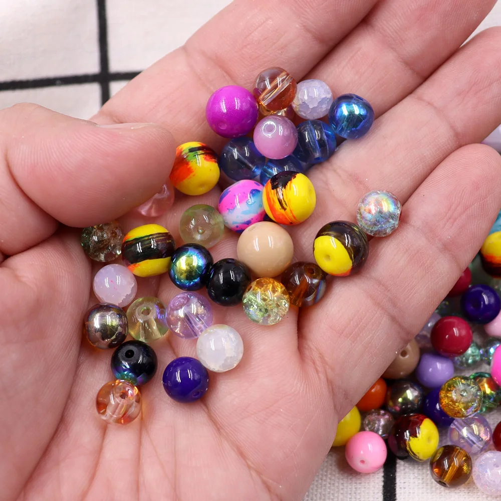 3/4/5/6/8/10/12mm Mix Colors Loose Crackle Beads with Hole  Glass Beads Round Faux Pearl for Earring Necklace Bracelet DIY Craft