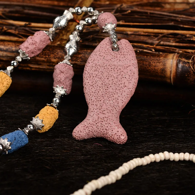 13 Colors Volcano Lava Rocks Essential Oil Diffuser Fish Shape Stone Pendant Beads DIY Jewelry Making