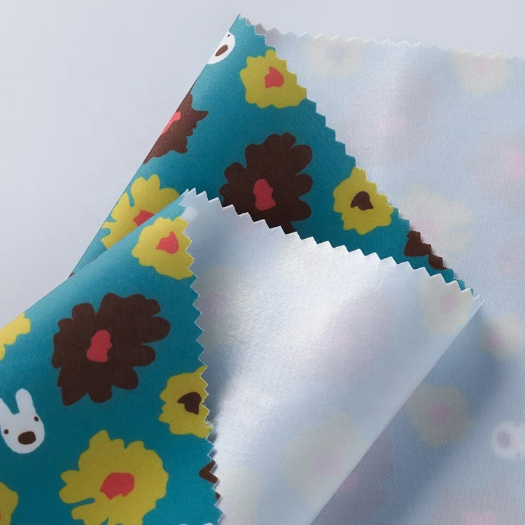 
white 0.015mm TPU film blue printed lycra cloth composite baby fabric waterproof material fabric for baby diapers 