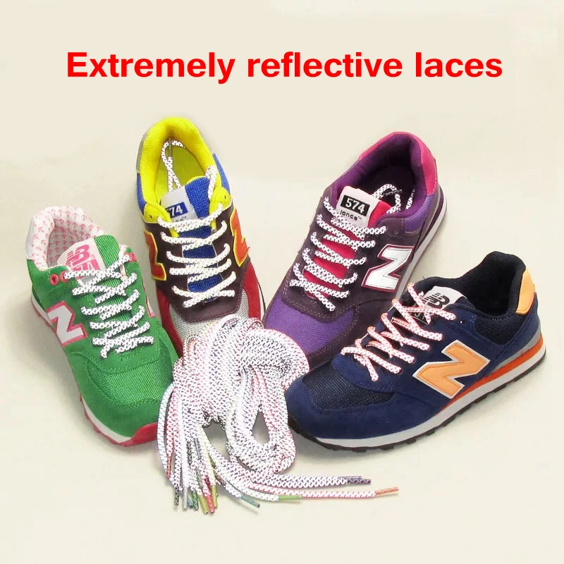 FASHION RAINBOW Reflective Shoelaces Round Laces for Shoes Diameter 0.4cm 100/120/140/160cm