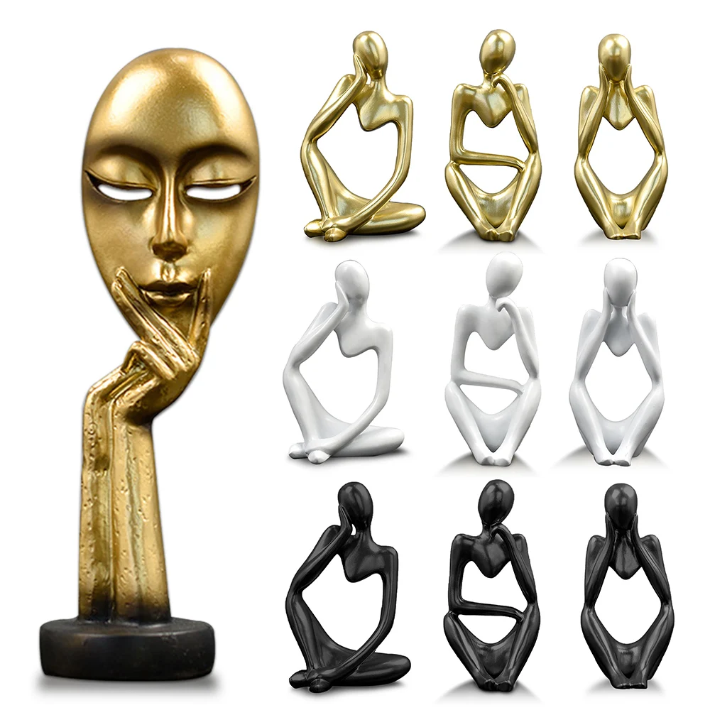 Nordic Mini Character Statue Thinker Bookends Book Stand Decor Abstract Resin Sculpture for Home Office Desktop