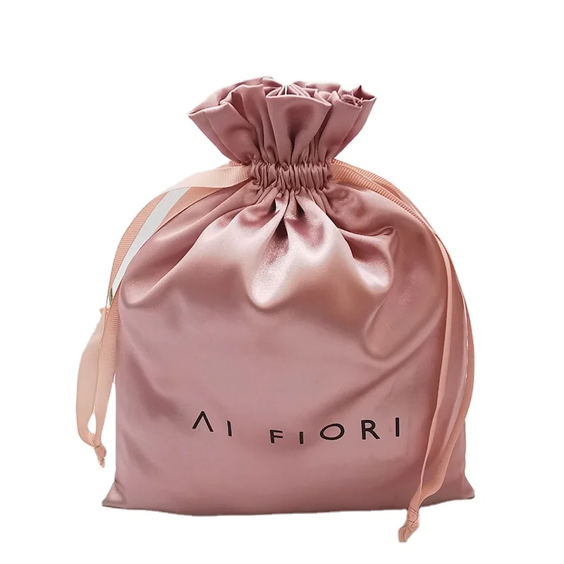 Gift Pouches Manufacturer Custom Logo Soft Wig Underwear Drawstring Silk Satin Bags