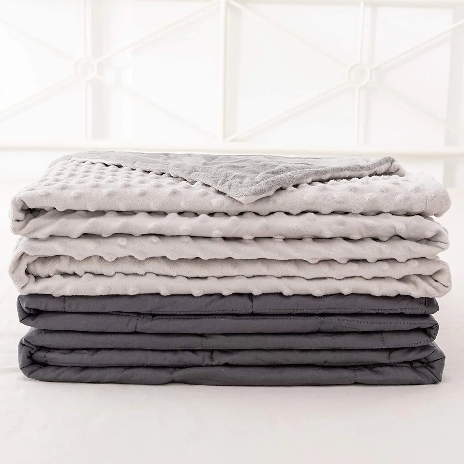 Cotton 86 by 92 in for Queen to King Size Bed 15 lbs Adult Weighted Blanket Grey with Removable Duvet Cover