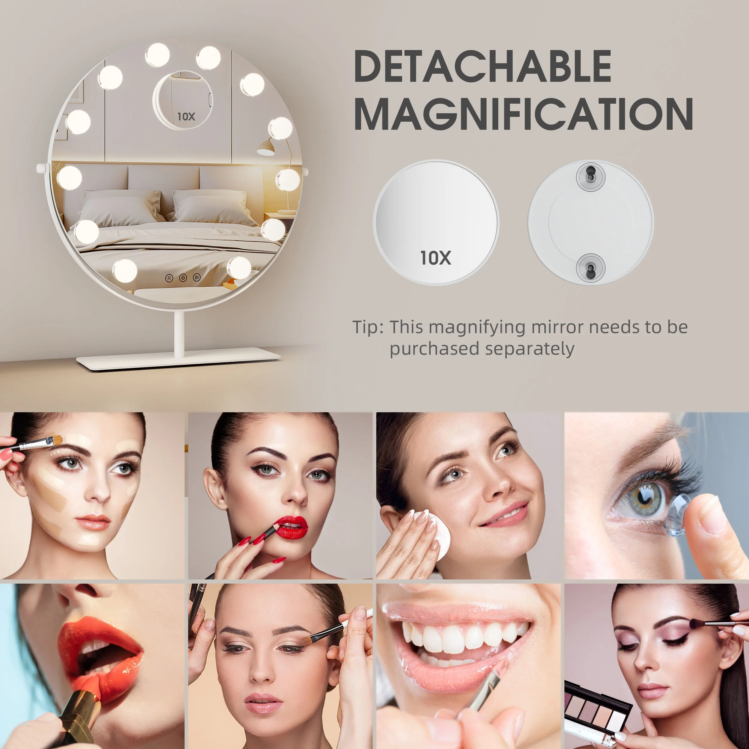 Touch Screen Sensor Switch Metal Frame Custom Rose Gold Tabletop Vanity Cosmetic Hollywood Makeup With Led Light Up Mirror