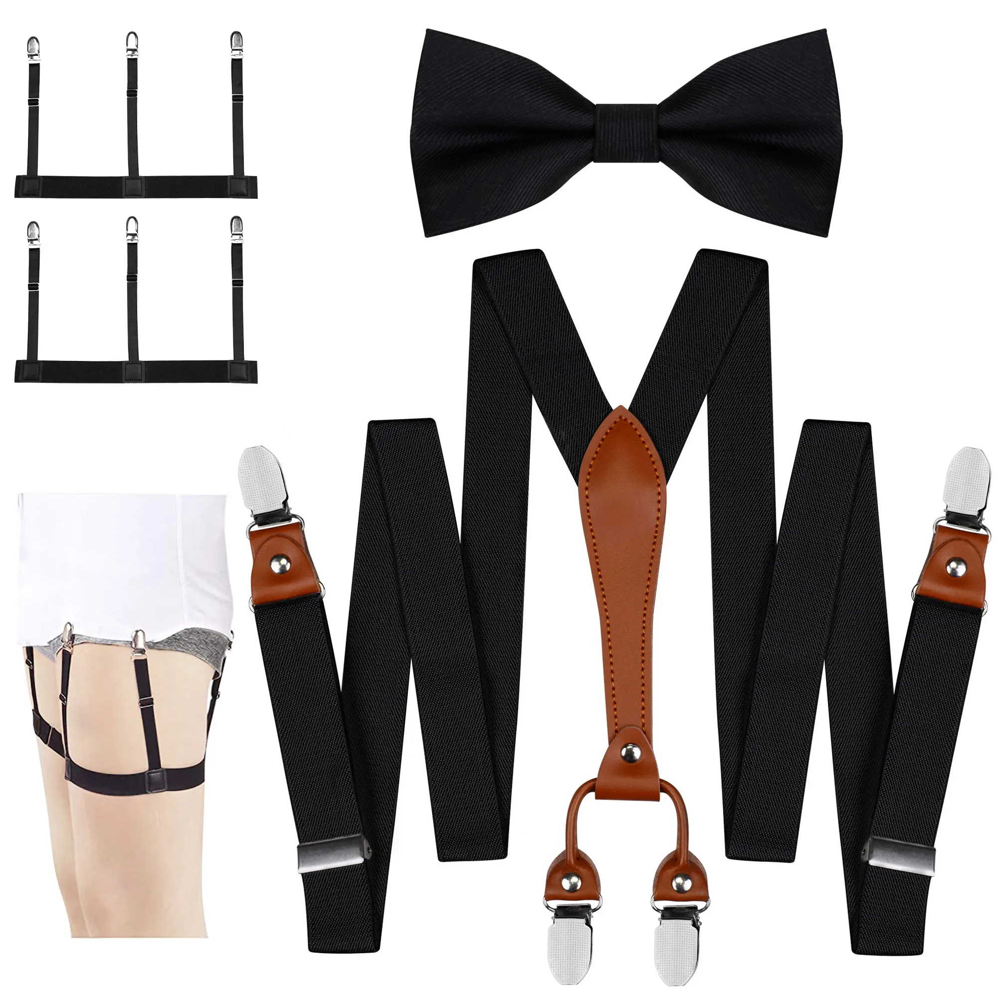 Мужская эластичная лента подтяжки повседневные подтяжки ремень bretele с зажимы рубашки и галстук-бабочка (3 шт./компл. для конференц-зала, свадебные туфли