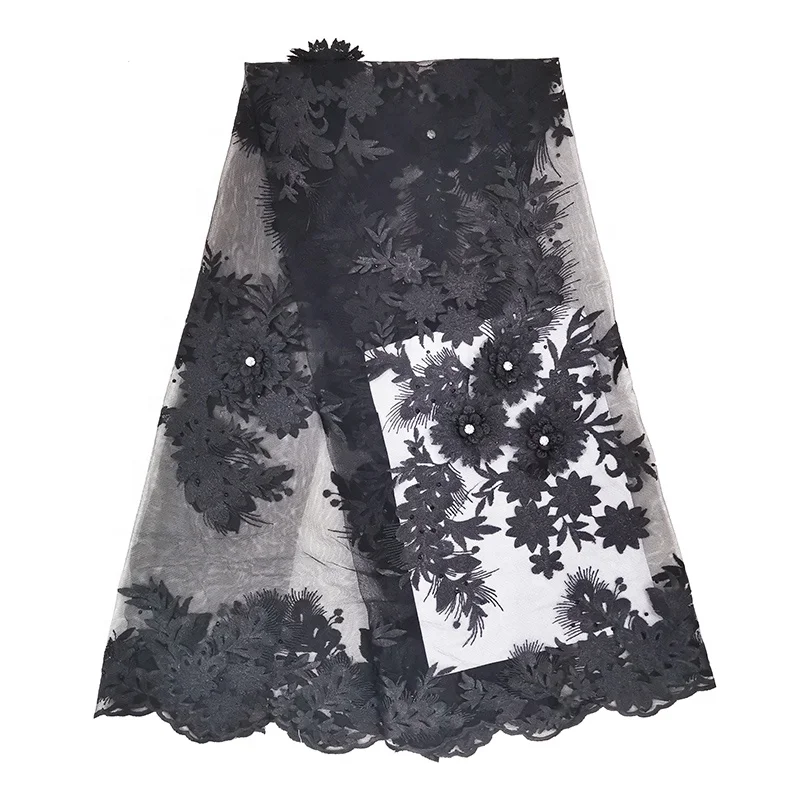 
factory price high quality tulle dress black 3d lace fabric aso ebi embroidery guipure lace fabric 