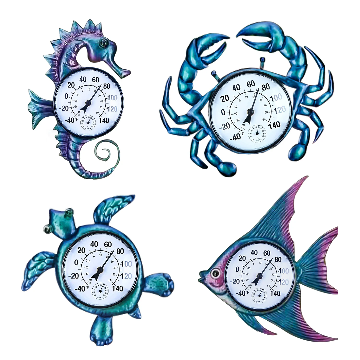 Metal hippocampus hygrometer outdoor garden decoration wall hanging indoor outdoor wall decoration hygrometer
