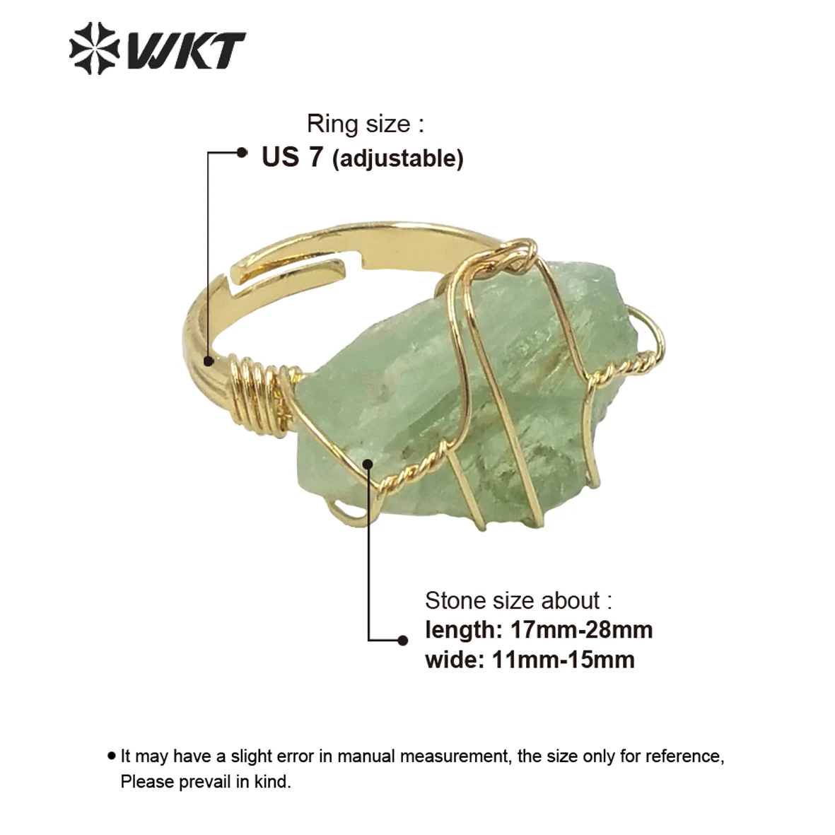 WT-R374 Wholesale Fashion Handmade Wire Wrapped Raw Stone Ring Women Gold vintage Boho Blue Kyanite Fluorite Ring